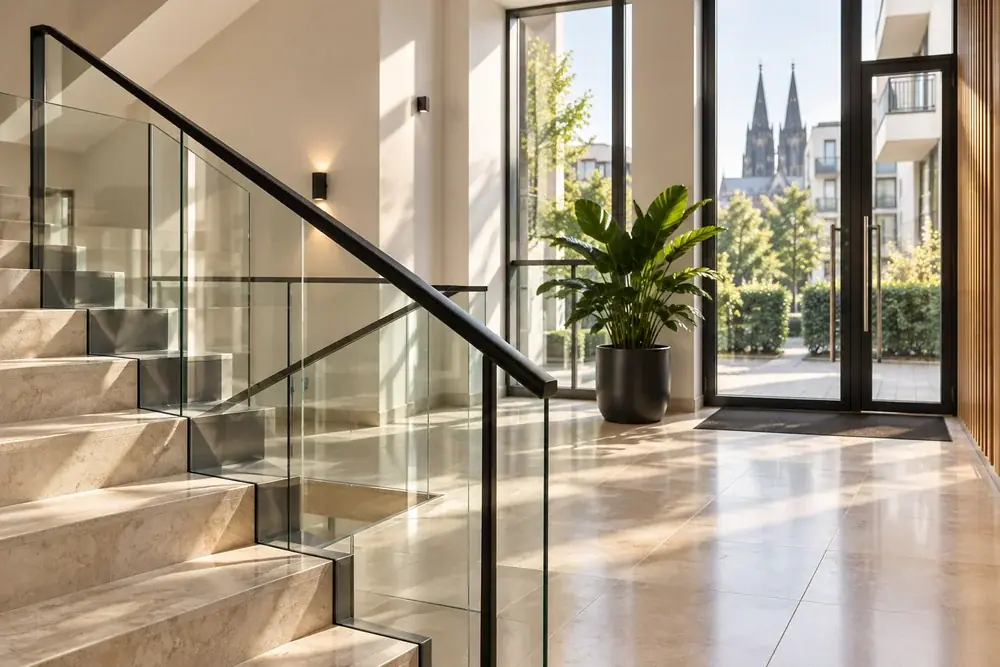 Gepflegter Hauseingang mit Treppenhaus – Symbolbild
