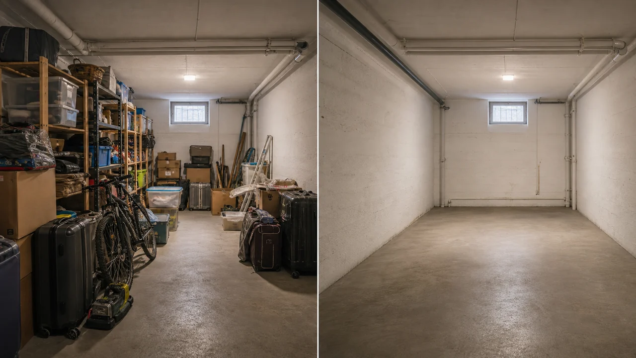 Kellerraum in Köln vor und nach der Entrümpelung