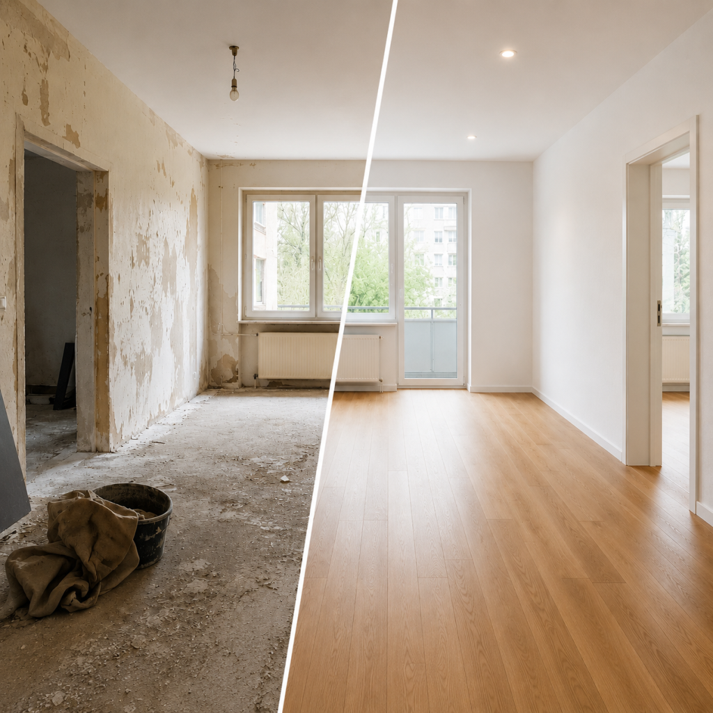 Wohnung vor und nach Renovierung und Objektvorbereitung